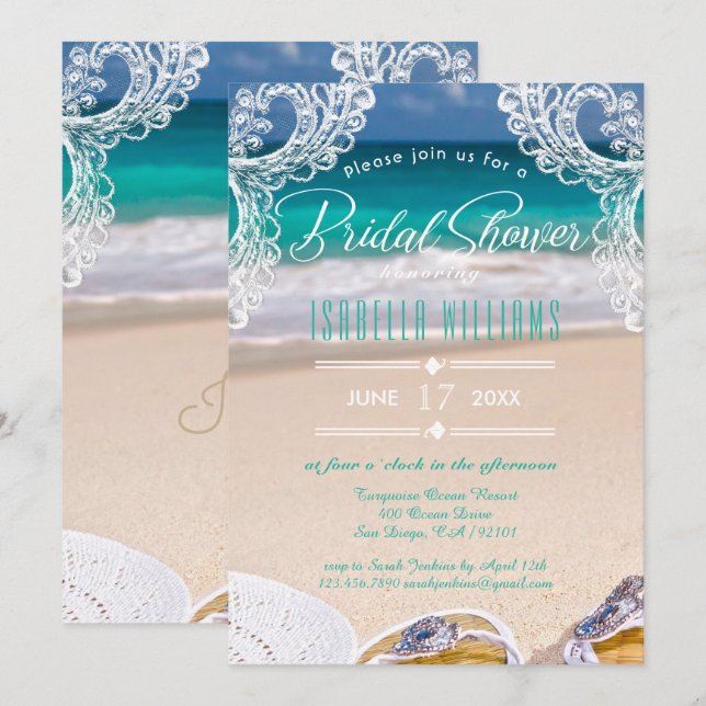 Chic Ocean Beach Été Invitation de douche nuptiale (Devant / Derrière)