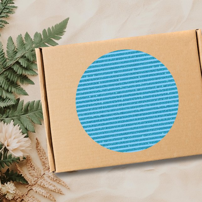 Chic Ocean Blue Glitter Style Horizontal Stripes Classic Round Sticker (Creator Uploaded)
