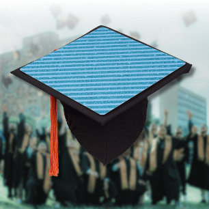 Chic Ocean Blue Glitter Style Horizontal Stripes Graduation Cap Topper