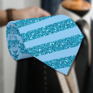 Chic Ocean Blue Glitter Style Horizontal Stripes Tie