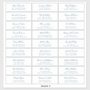 Chic Ocean Blue Script Guest Names Address Sticker
