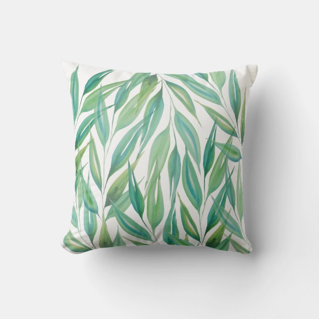 Chic Ocean Green Blue Watercolor Art Outdoor Pillow (Front)