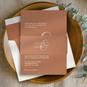 Chic Ochre & Ivory Minimalist Script Wedding  Invitation Belly Band