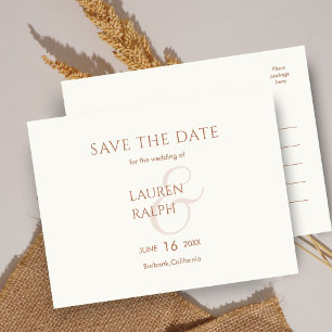 Chic Ochre & Ivory Script Wedding Save The Date Announcement Postcard