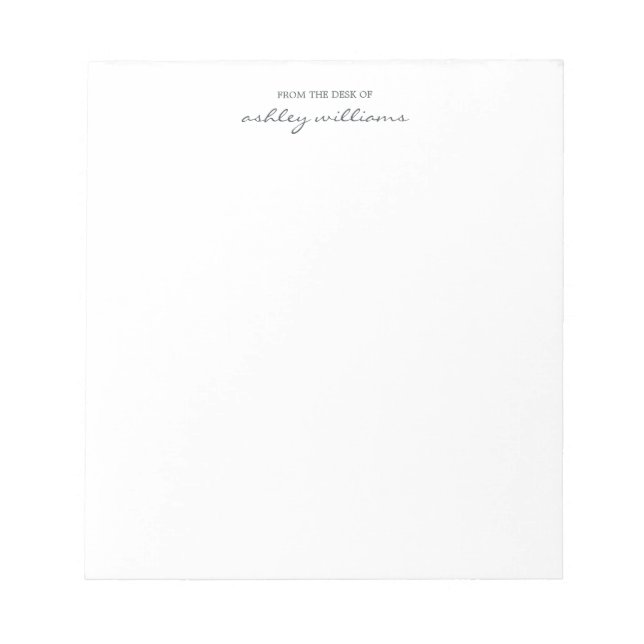 Chic Off-Black Script From the Desk of Name Custom Notepad (Front)