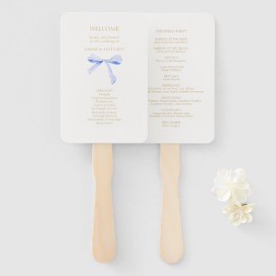 Chic Off White Blue Ribbon Knot Hand Fan