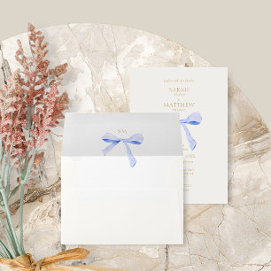 Chic Off White & Blue Ribbon Wedding Envelope