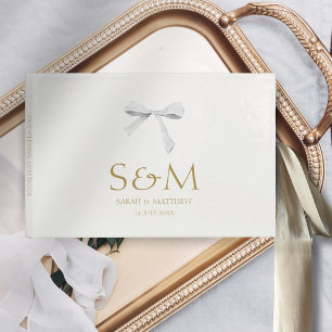 Chic Off White White Ribbon Wedding Welcome Guest Book