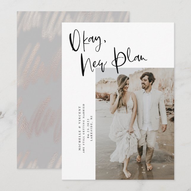 Chic Okay New Plan Wedding Save The Date (Front/Back)