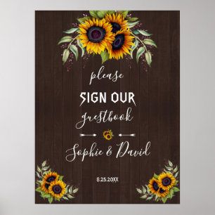 Chic Old Wood Sunflowers Please Sign Our Guestbook