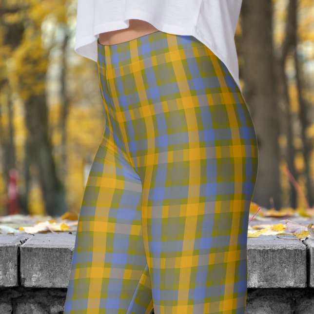 Chic Olive and Blue Check Pattern Leggings (Chic Olive and Blue Check Pattern Leggings)