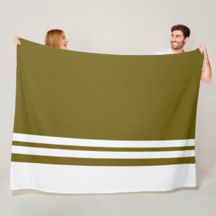 Chic Olive Green Colour Block White Bottom Stripes Fleece Blanket