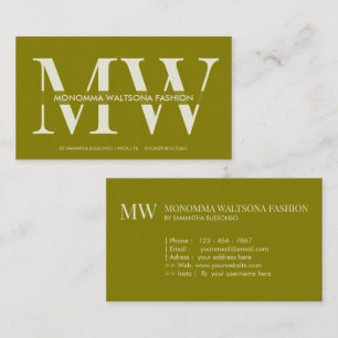 Chic olive green monogram lettering name business card