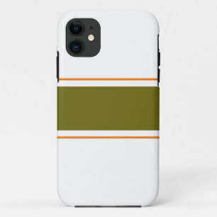 Chic Olive Green Orange Racing Stripes On White iPhone 11 Case