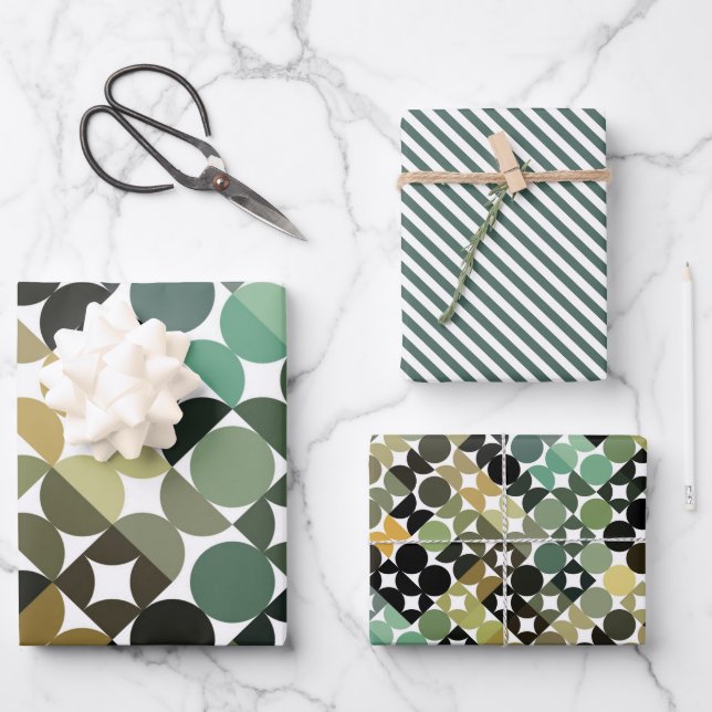 Chic Olive Green Taupe Beige Circles Art Pattern Wrapping Paper Sheet (Front)