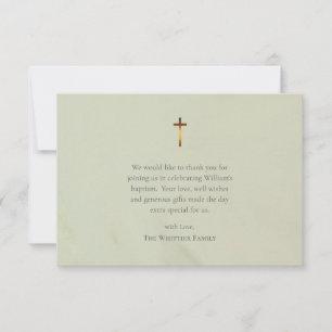 Chic Olive Roman Catholic Baptism Thank You Card
