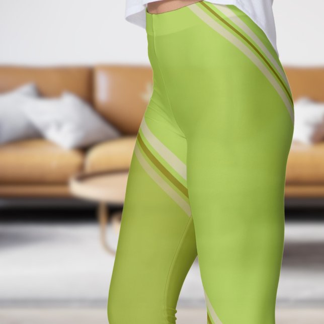 Chic Olive under Pale Green Banded Print Leggings (Chic Olive under Pale Green Banded Print Leggings)