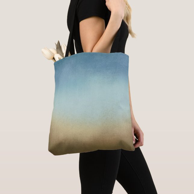 Chic Ombre Blue Tan Tote Bag (Close Up)
