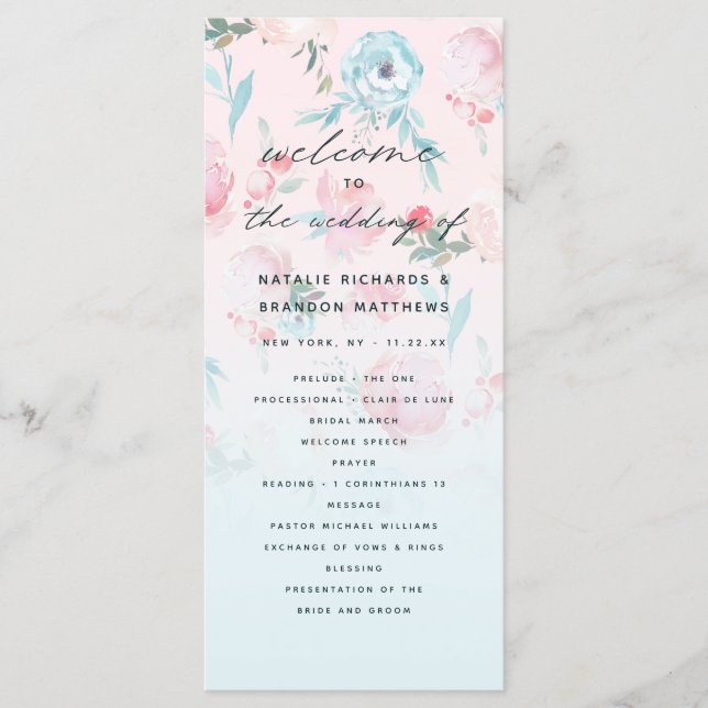 Chic Ombre French Garden Floral Wedding Ceremony Program (Front)