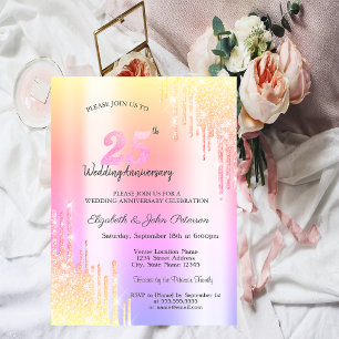 Chic Ombre Glitter Drips 25th Wedding Anniversary Invitation