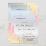 Chic Ombre Glitter Drips Silver Bat Mitzvah Invitation<br><div class="desc">A modern,  chic and glamourous invitation with glitter drips on a silver background.</div>