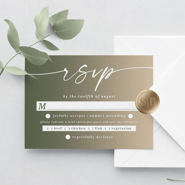 Chic Ombre Green & Yellow Wedding Meal Choice RSVP Card (Creator Uploaded)