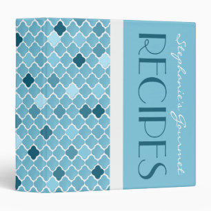 Chic Ombre Quatrefoil Pattern Recipe Binder - Blue