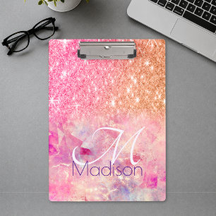 Chic ombre rose blush pink glitter monogram clipboard