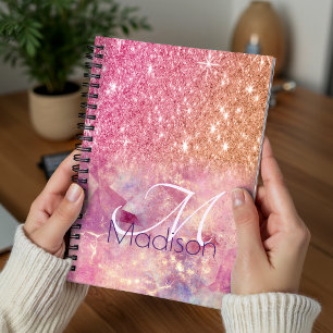 Chic ombre rose blush pink glitter monogram planner