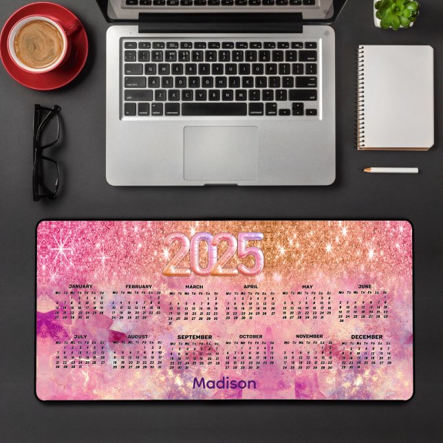 Chic ombre rose or 2025 calendrier monogramme (Créateur téléchargé)