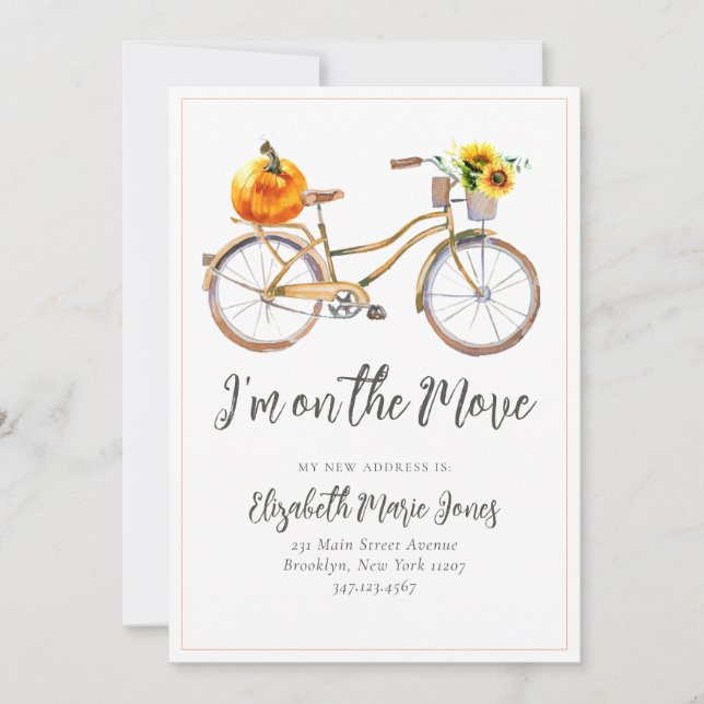 Chic On the Move Pumpkin Sunflower Bicycle Moving Announcement (Front)