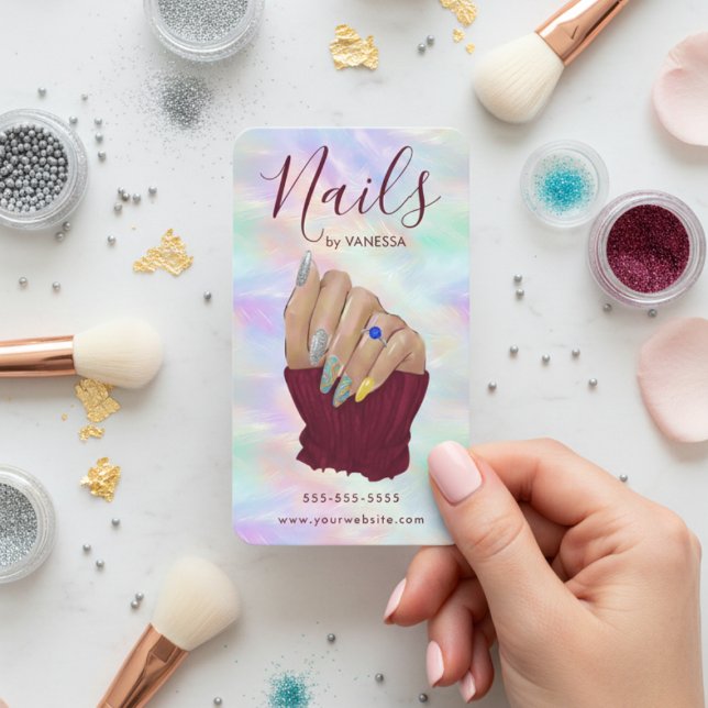 Chic Opal Manicurist Artist Nail Studio Modern Business Card (Creator Uploaded)