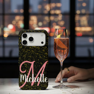 Chic or étincelle noir rose monogramme unique fémi