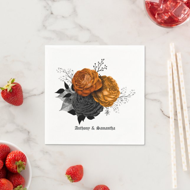 Chic Orange and Black Gothic Wedding Elegance Napkin (Insitu)