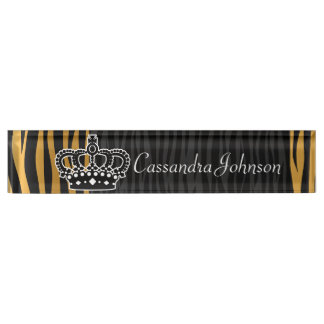 Chic orange and black tiger print and crown nameplate