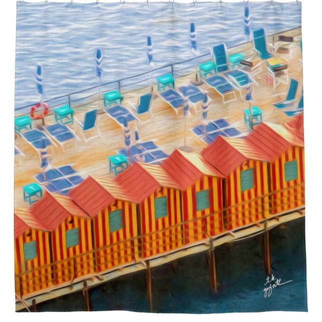 Chic Orange and Blue Cabanas Beach Style (Front)