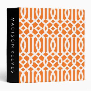 Chic Orange and White Trellis Custom Monogram Binder