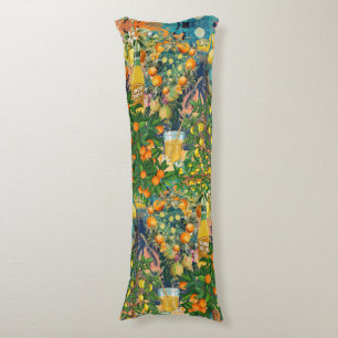Chic orange blue turquoise sicilian citrus collage body pillow