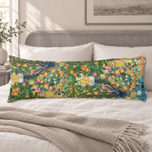 Chic orange blue turquoise sicilian citrus collage body pillow