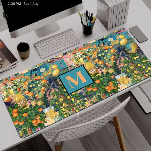 Chic orange blue turquoise sicilian citrus collage desk mat