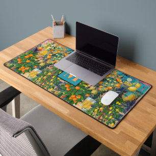 Chic orange blue turquoise sicilian citrus collage desk mat