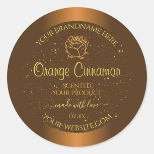 Chic Orange Brown Product Labels Gold Glitter Rose