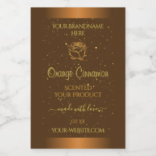 Chic Orange Brown Product Labels Gold Glitter Rose