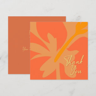 Chic Orange Floral and Beige Text Thank You Card