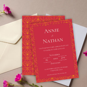 Chic Orange Floral Frame Wedding Invitation