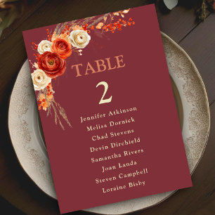 Chic orange floral wedding seating table numbers 