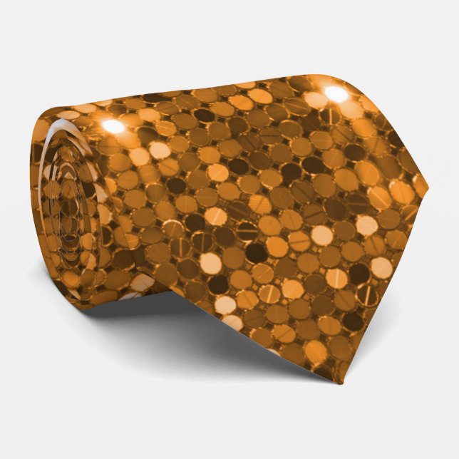 Chic Orange Gold Glitter Prom & Party Neck Tie (Rolled)