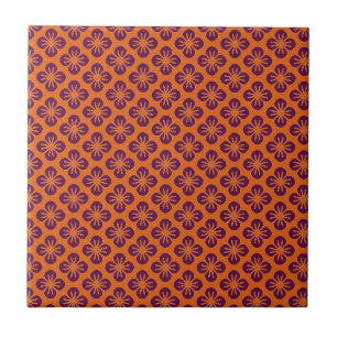 Chic Orange Grape Purple Abstract Flower Pattern Tile