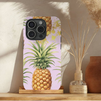 Chic Orange, Mauve and Gold Pineapple Fruit iPhone 15 Case