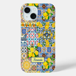 Chic Orange Mediterranean Ceramic Tile Vase iPhone 15 Case